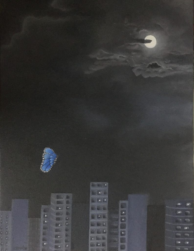 Moonlit Butterfly 793x1024 - Oil painting of buildings … Painting buildings in “Moonlit butterfly”